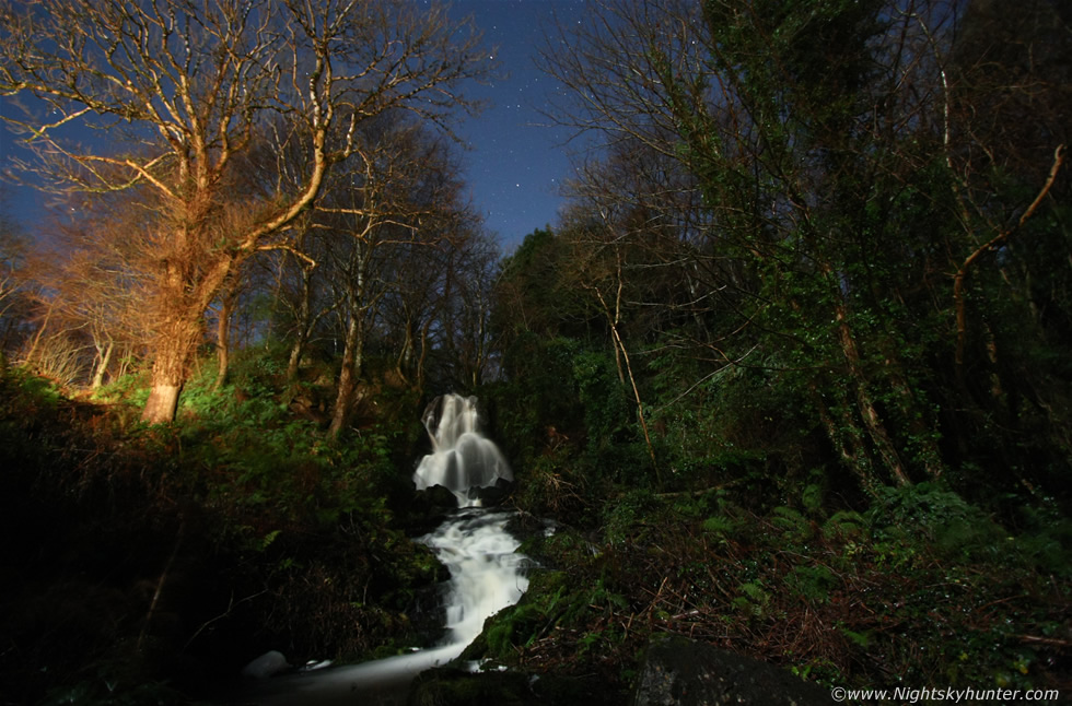 Downhill Moonlit Waterfall