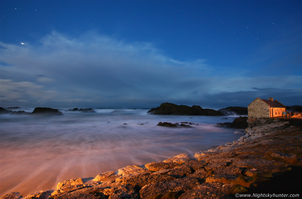 Ballintoy Harbour In Pre-Dawn Moonlight